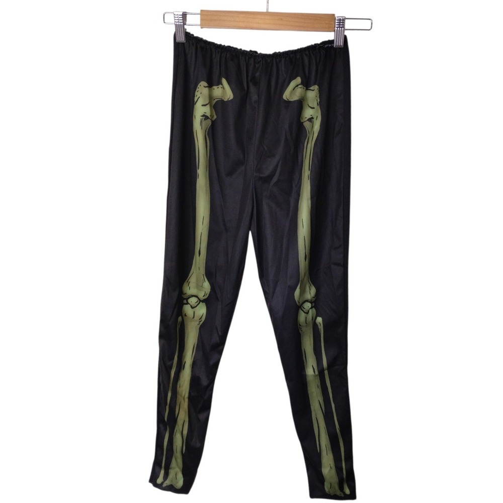 Women Black Skeleton Bone Print Leggings Spooky Halloween Goth Slim M